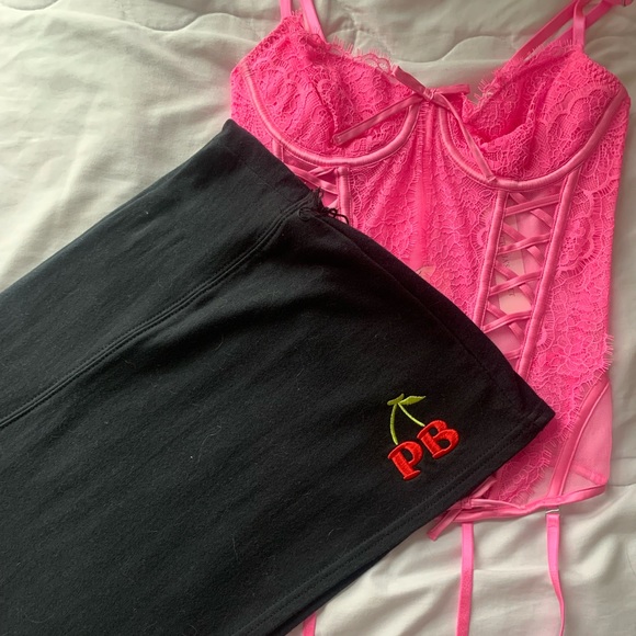 Playboy Cherry Embroidered Logo Black Mini Skirt - Picture 2 of 8